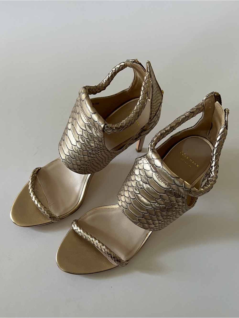 Cole Haan Metallic Gold Braided Leather Heels